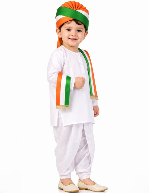 Tricolor Turban and Stole with Dhoti Kurta Indian Patriotic Independence Day Kids Fancy Dress Costume