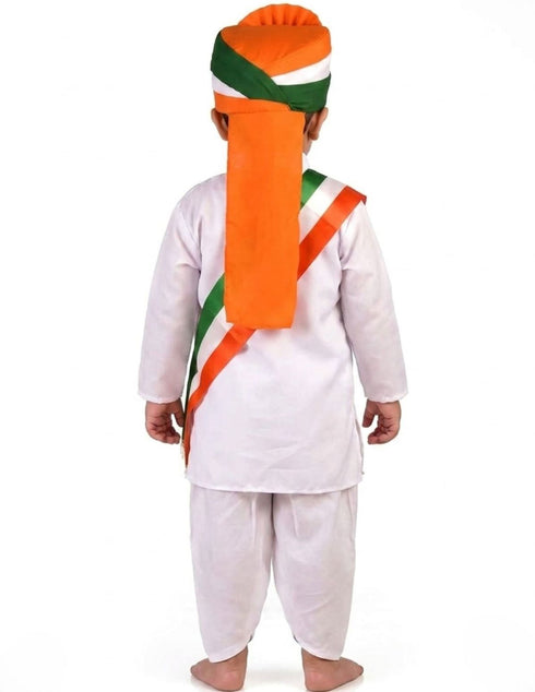 Tricolor Turban and Stole with Dhoti Kurta Indian Patriotic Independence Day Kids Fancy Dress Costume