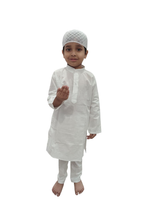 BookMyCostume Muslim Boy White Kurta Pyjama & Cap Indian State Fancy Dress Costume for Boys Kids & Adults