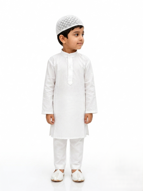 Muslim Boy White Kurta Pyjama & Cap Indian State Fancy Dress Costume for Boys Kids & Adults