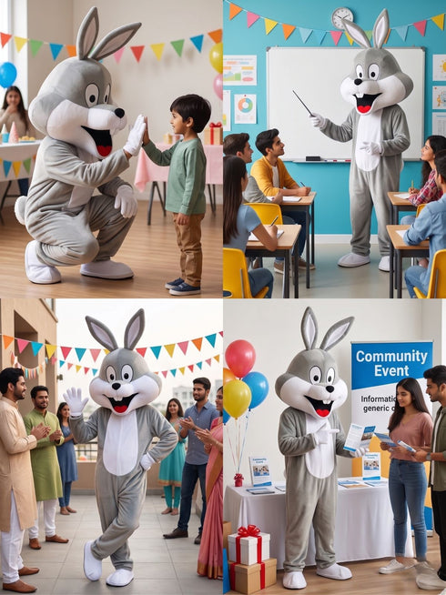 Mr. Bunny - Grey Cartoon Mascot Costume For Theme Birthday Party & Events | Adults | Full Size