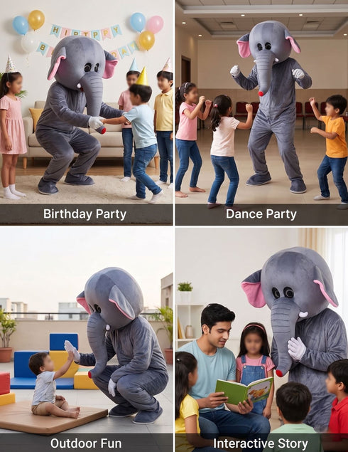 Elephant Cartoon Mascot Costume For Theme Birthday Party & Events | Adults | Full Size