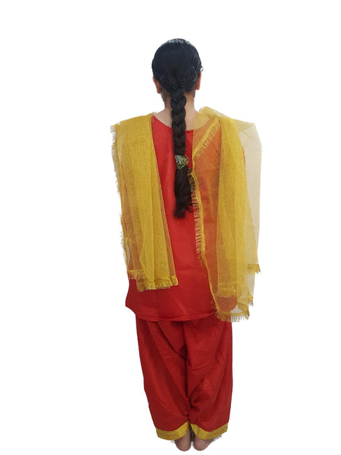 Punjabi Giddha Baisakhi Folk Dance Costume for Girls and Females | Golden & Red | Without Jewellery