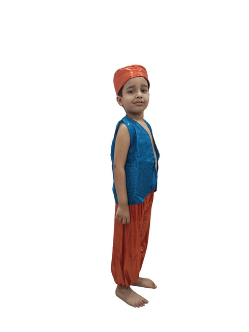 BookMyCostume  Arabian Boys Western Belly Dance Costume Shirt Harem Pant Cap for Kids Costume | Blue & Red