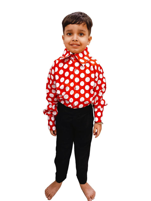 Red Polka Dots Shirt & Black Pant | Retro Theme Kids Fancy Dress Costume