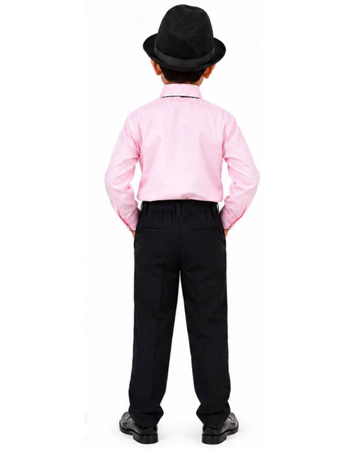 Ballroom Western Dance Pink Frill Shirt Black Pant Hat & Bow Set Kids and Adult Fancy Dress Costume