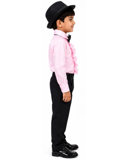 Ballroom Western Dance Pink Frill Shirt Black Pant Hat & Bow Set Kids and Adult Fancy Dress Costume