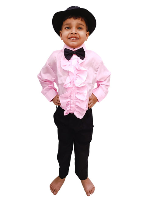 Ballroom Western Dance Pink Frill Shirt Black Pant Hat & Bow Set Kids and Adult Fancy Dress Costume