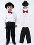 Ballroom Western Dance White Frill Shirt Black Pant Hat & Bow Set Kids Fancy Dress Costume