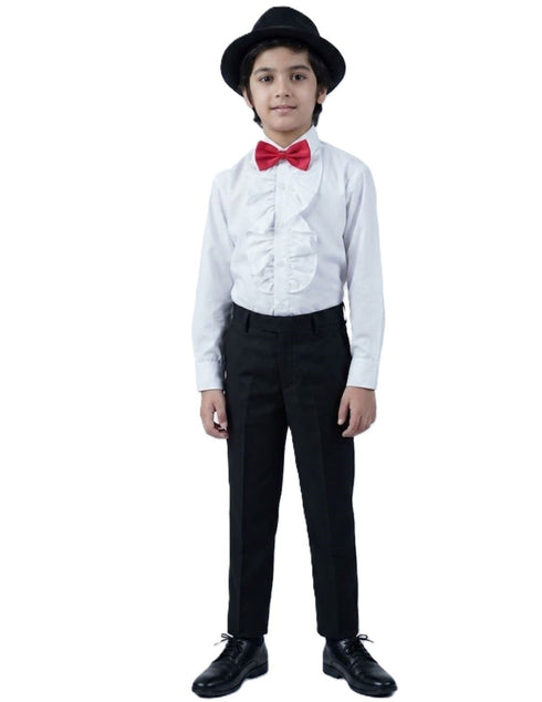 Ballroom Western Dance White Frill Shirt Black Pant Hat & Bow Set Kids Fancy Dress Costume