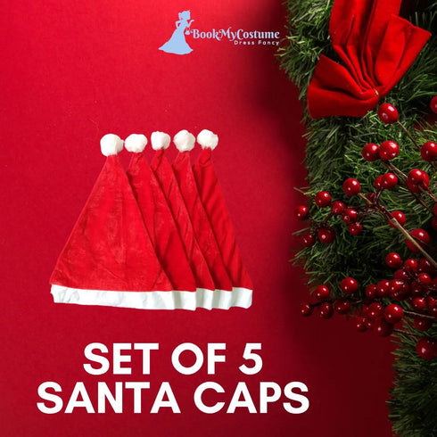 Christmas Set of 5 Santa Caps Combo Adults & Kids Fancy Dress Accessory