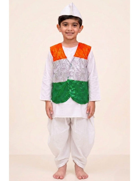 Patriotic Dhoti Kurta Tricolour Jacket Nehru Cap Kids Fancy Dress Costume