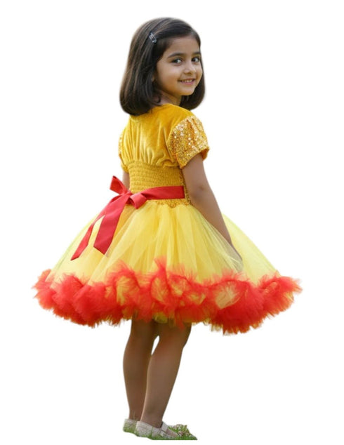 Red & Yellow Fire Western Dance Skirt Girls Fancy Dress Costume - Premium