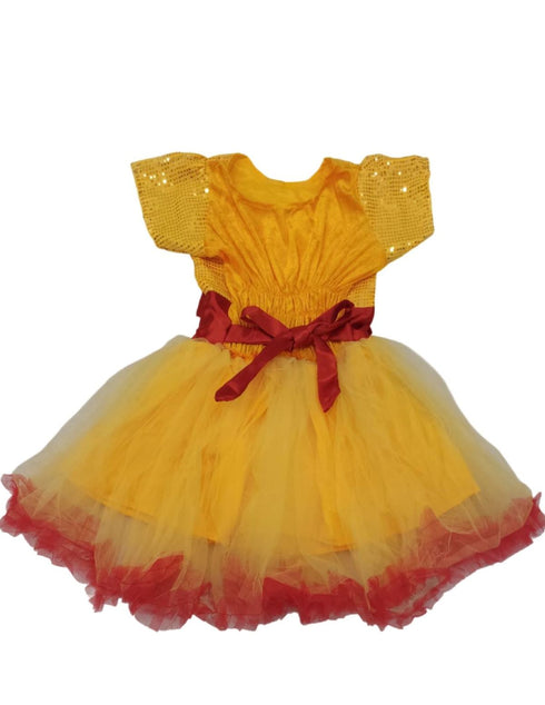 BookMyCostume Red & Yellow Fire Western Dance Skirt Girls Fancy Dress Costume - Premium