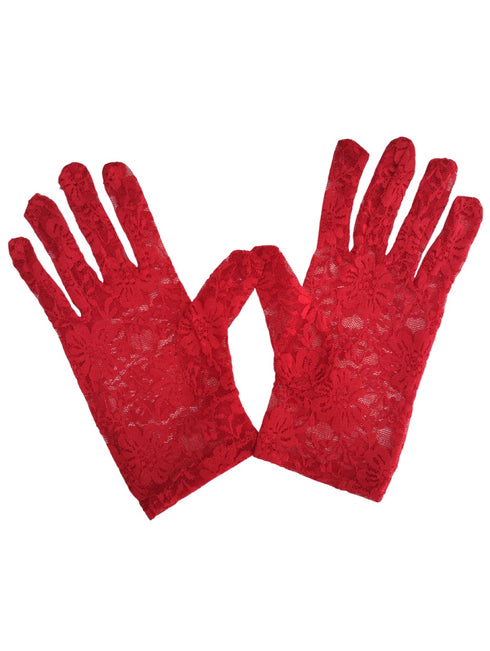 Red Hand Lace Gloves Dance Costume Accessory for Girls