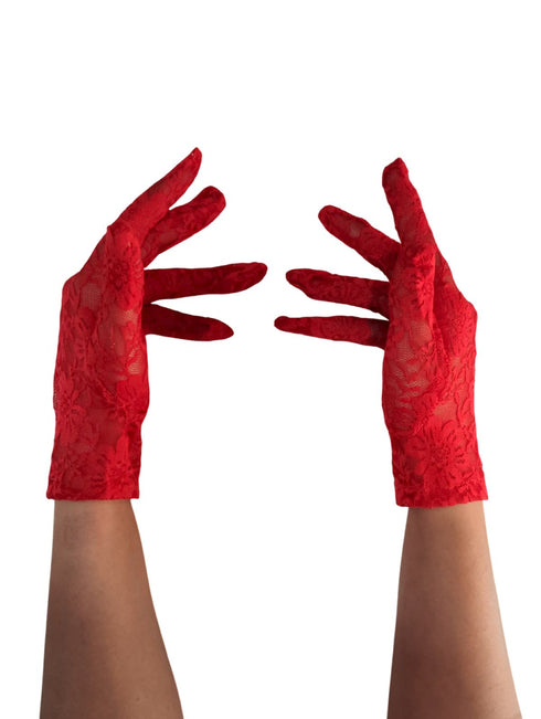 Red Hand Lace Gloves Dance Costume Accessory for Girls