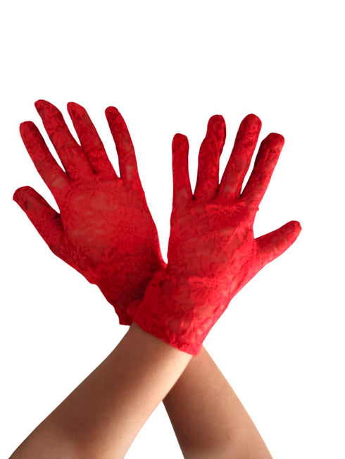Red Hand Lace Gloves Dance Costume Accessory for Girls