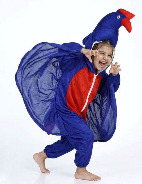 Peacock Blue Jumpsuit Indian National Bird Kids Fancy Dress Costume