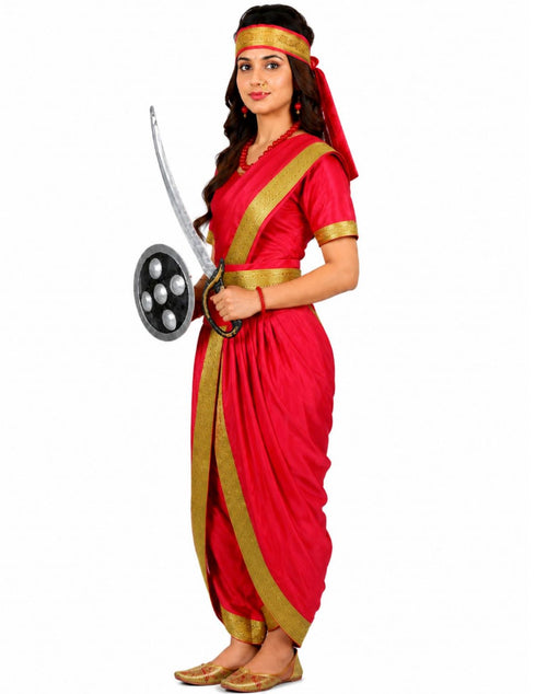 Rani Laxmi Bai Saree with Jewellery Jhansi Ki Rani Freedom Fighter Manikarnika for Girl Kids and Adult Fancy Dress Costume