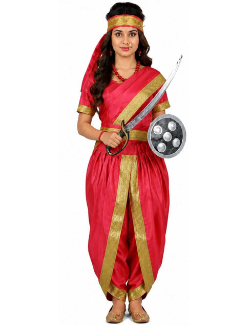 Rani Laxmi Bai Saree with Jewellery Jhansi Ki Rani Freedom Fighter Manikarnika for Girl Kids and Adult Fancy Dress Costume