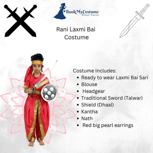 BookMyCostume Rani Laxmi Bai Saree with Jewellery Jhansi Ki Rani Freedom Fighter Manikarnika for Girl Kids and Adult  Fancy Dress Costume