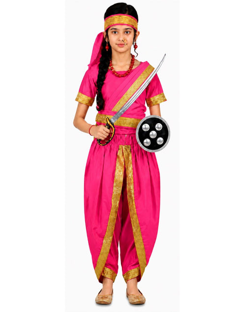 Rani Laxmi Bai Saree with Jewellery Jhansi Ki Rani Freedom Fighter Manikarnika for Girl Kids and Adult Fancy Dress Costume