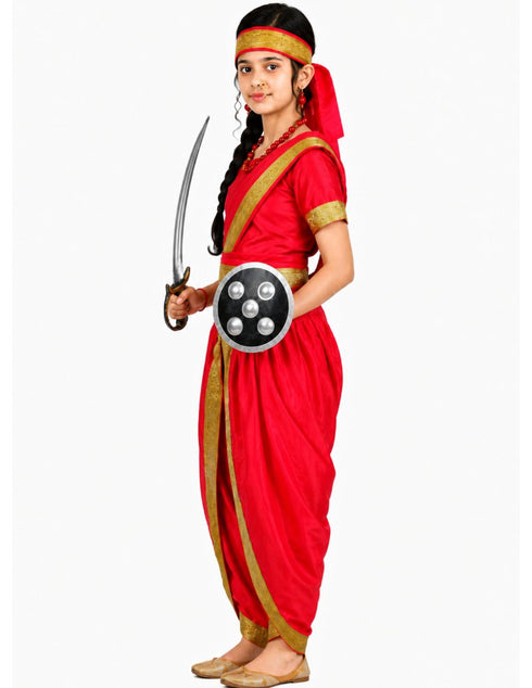 Rani Laxmi Bai Saree with Jewellery Jhansi Ki Rani Freedom Fighter Manikarnika for Girl Kids and Adult Fancy Dress Costume