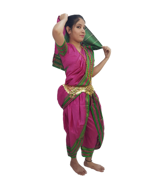 Marathi Girl Lavani Dance Nauvari Costume with Jewellery Kaashta Saree For Girl's & Women  Fancy Dress Costume