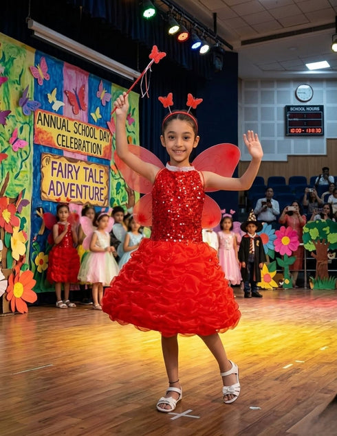 Red Butterfly Insect Kids Fancy Dress Costume for Girls - Imported