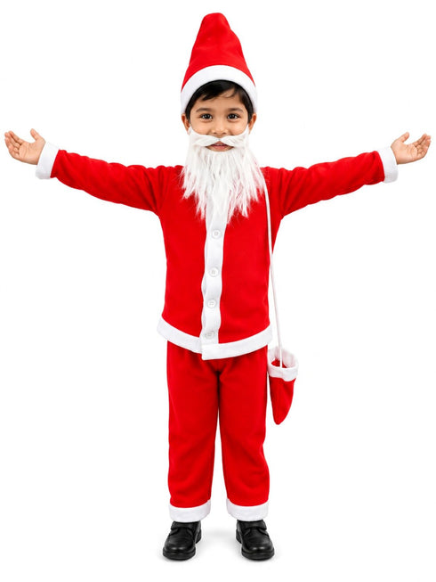 Santa Claus With Beard Complete Set Christmas Kids & Adults Fancy Dress Costume - Premium
