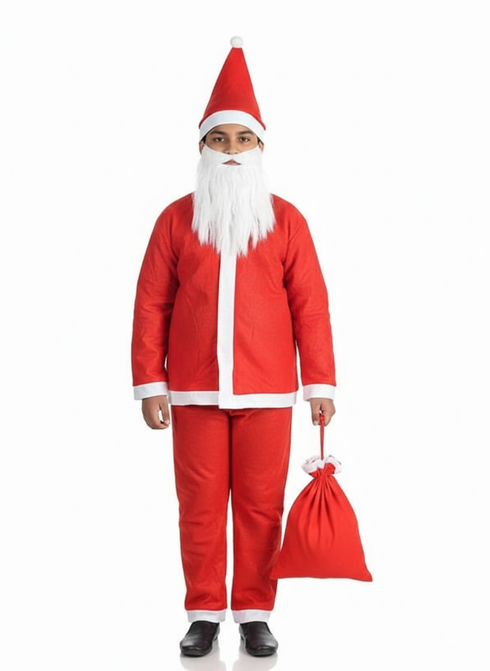 Santa Claus With Beard Complete Set Christmas Kids & Adults Fancy Dress Costume - Premium