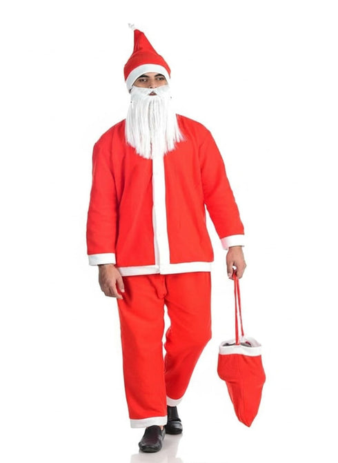 Santa Claus With Beard Complete Set Christmas Kids & Adults Fancy Dress Costume - Premium