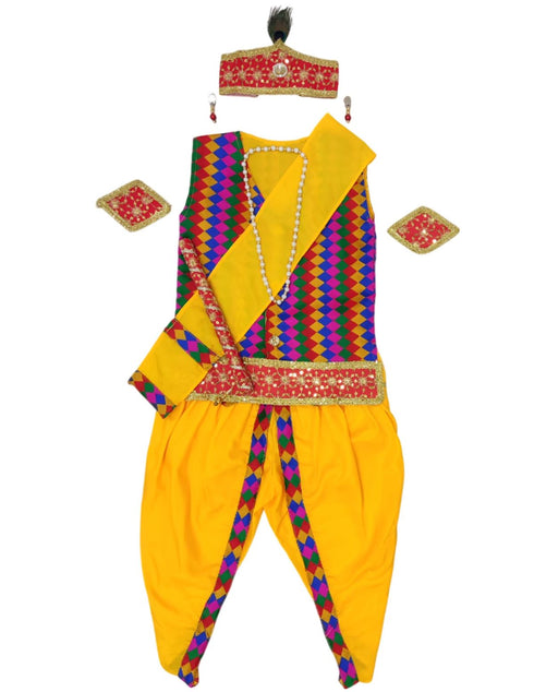 BookMyCostume Shri Krishna Multicolor Kids Fancy Dress Costume 8 Pcs Set with Red Accessories - Premium