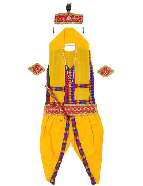 BookMyCostume Shri Krishna Multicolor Kids Fancy Dress Costume 8 Pcs Set with Red Accessories - Premium