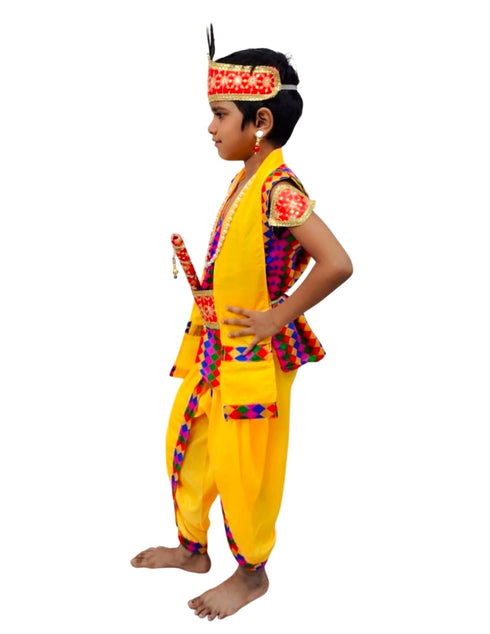 BookMyCostume Shri Krishna Multicolor Kids Fancy Dress Costume 8 Pcs Set with Red Accessories - Premium