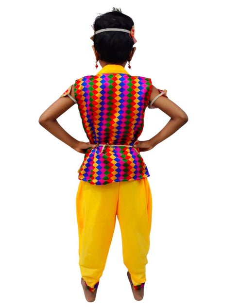 BookMyCostume Shri Krishna Multicolor Kids Fancy Dress Costume 8 Pcs Set with Red Accessories - Premium