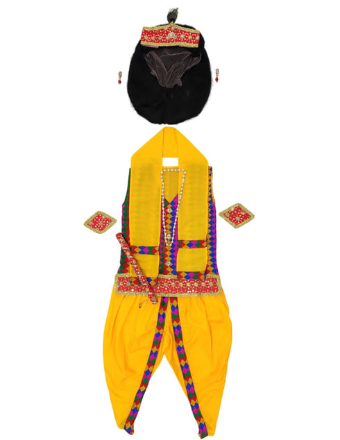 BookMyostume Shri Krishna Multicolor Kids Fancy Dress Costume 9 Pcs Set with Red Accessories & Wig - Premium