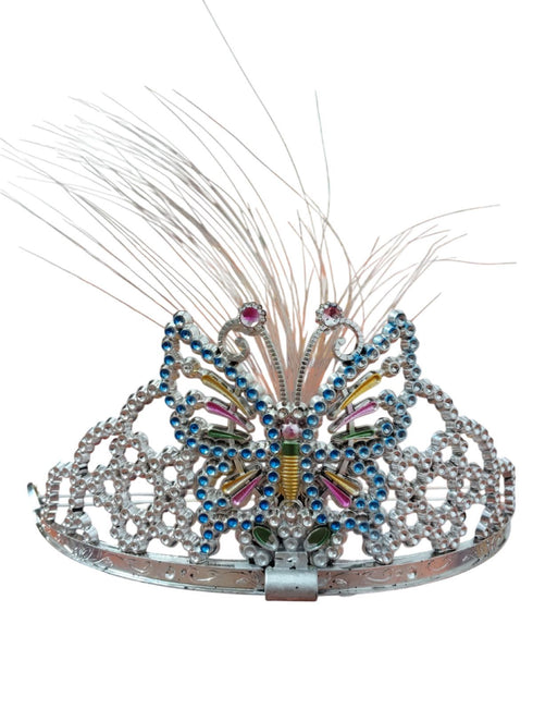 Silver Butterfly Princess Tiara Feather Crown HeadBand Fancy Dress Costume Accessory for Girls