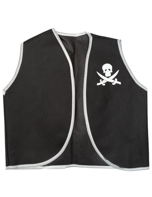 Black Pirate Captain 5 Pcs Kids Costume Set (8-12 Years) - Synthetic Jacket, Plastic Pirate Hook, Eyepatch, Loot Bag & Bandana Cap