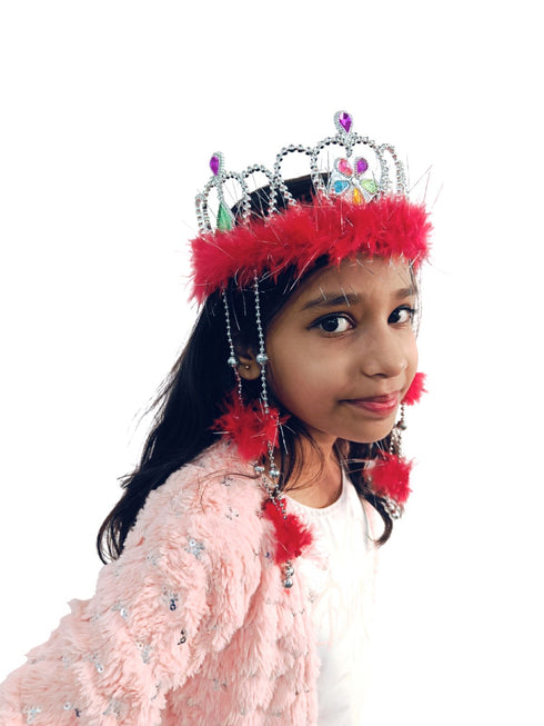 Medieval Princess Dangling Feather Tiara Crown HeadBand Fancy Dress Costume Accessory for Girls