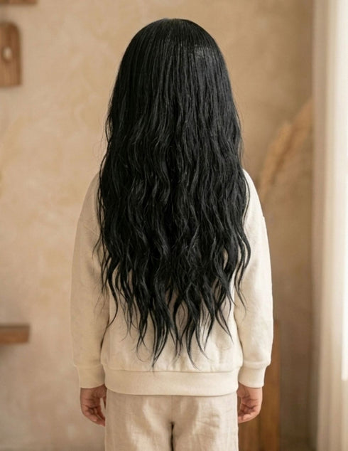 Long Black Hair Extension Wig Fancy Dress Costume Accessory