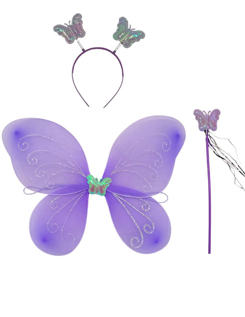 Princess Fairy Wings with Wand & Headband Girls Fancy Dress Costume Accessory