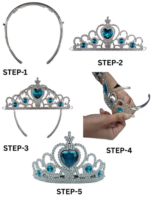 BookMyCostume Complete Queen Accessory Set for Girls – Includes Blue Tiara, Magic Wand, Blonde Braid Hair Clip & Gloves | Fancy Dress, Costume Party, Role Play, Birthday Gift, Fairy Tale Princess Set