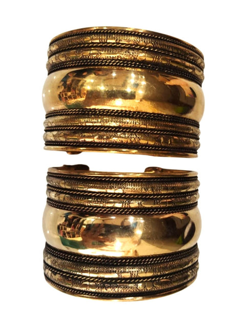 Antique Indian Tribal Golden Cuff Kada Bracelet Bangles (Pair of 2) Fancy Dress Costume Accessory for Girls