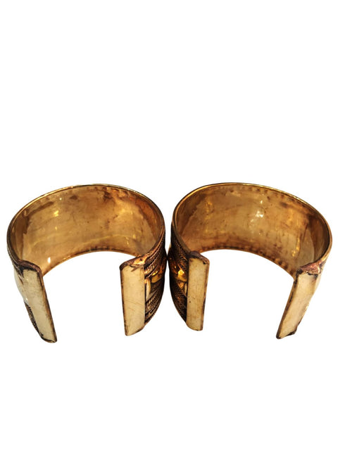 Antique Indian Tribal Golden Cuff Kada Bracelet Bangles (Pair of 2) Fancy Dress Costume Accessory for Girls