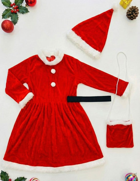 Christmas Dress for Girls Santa Theme Frock Fancy Dress Costume | Santa Girl Costume - Premium