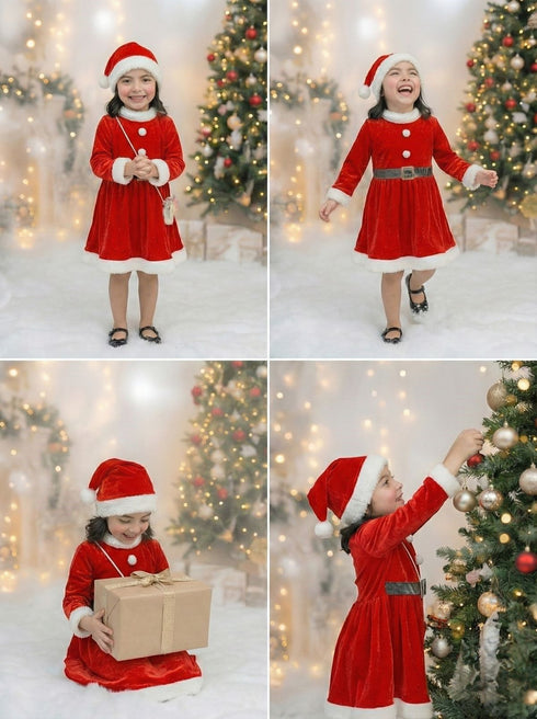 Christmas Dress for Girls Santa Theme Frock Fancy Dress Costume | Santa Girl Costume - Premium