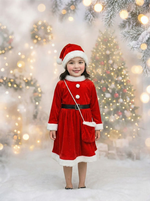 Christmas Dress for Girls Santa Theme Frock Fancy Dress Costume | Santa Girl Costume - Premium