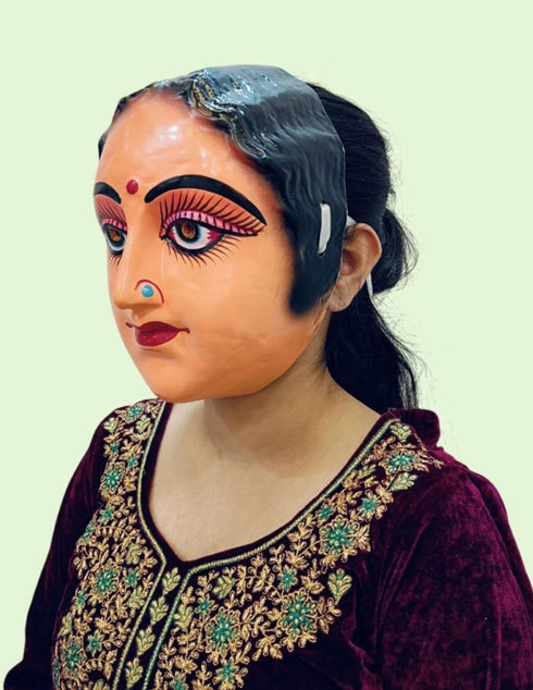 Indian Aunty 70s Woman Retro Theme Female Mask Navrang Dance Fibre Face Mask for Adults Girls Girls Fancy Dress Costume Accessory