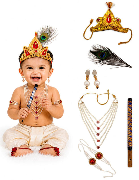 Krishna Light Pearl Jewellery Set for Kids/Janmashtami/Krishna Accessory for Kids/Infant Bal Gopal/Kanha Bal Krishna Mukut/Krishna Jewelry Set 0-8 Years